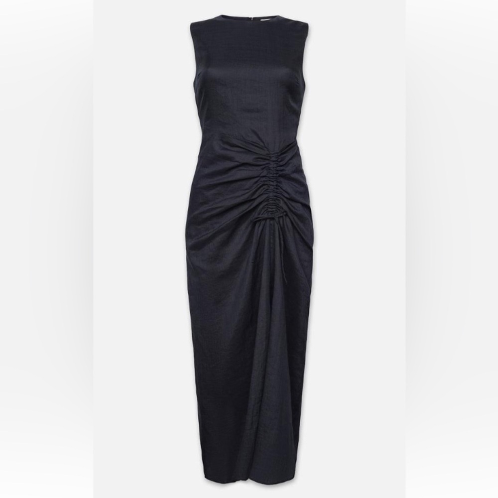 NWT $498 Frame Navy Ruched Front Tie Midi Dress Size XS - Picture 4 of 11